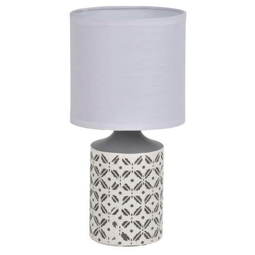 Lampe en céramique carreaux de ciment. Abat-jour en coton gris/blanc