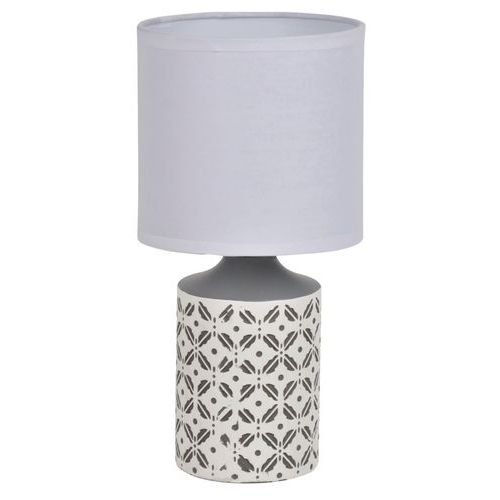 Lampe en céramique carreaux de ciment. Abat-jour en coton gris/blanc