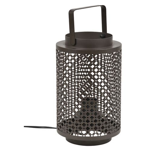 Lampe forme lanterne ronde en métal perforé rouille