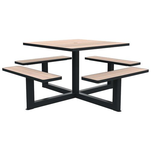Table bancs ORPIN carrée trou parasol bois/métal - BUTON DESIGN