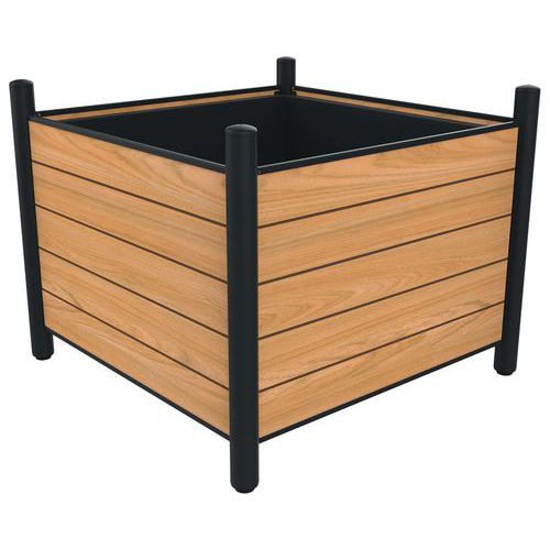 Jardinière LALI carrée teck effet lames/métal - BUTON DESIGN