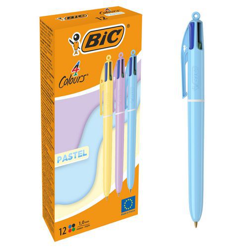 Stylo-bille 4 couleurs corps Pastel - 3 coloris assortis - Bic Stylo-bille 4 couleurs corps Pastel - 3 coloris assortis - Bic