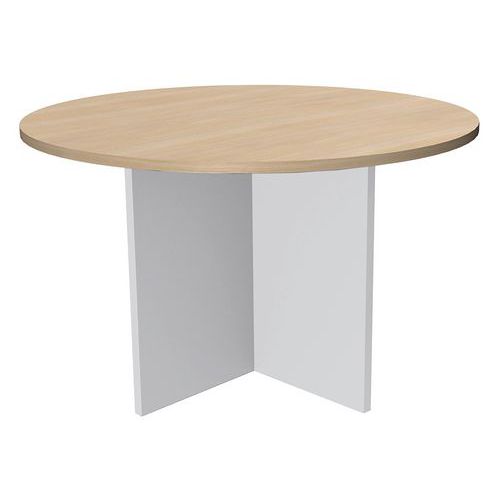 Table de réunion ronde 100cm chêne/blanc
