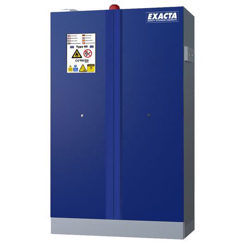 Armoire haute bleue batteries lithium-ion alarme extincteur et prises - Exacta