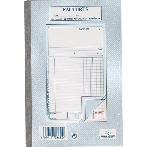 Bloc-notes quadrillé 5/5 factures A5 100 pages - Manifold