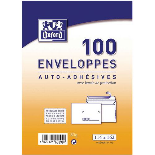 Enveloppes 114x162 80g autocollantes la poste - Oxford Enveloppes 114x162 80g autocollantes la poste - Oxford