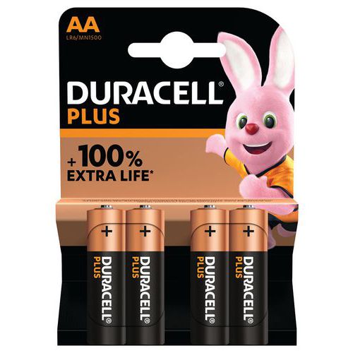 Pile Alcaline AA Plus 100 % - 4 unités - Duracell