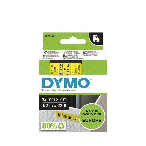 Cassette de ruban D1 largeur 12 mm - Dymo
