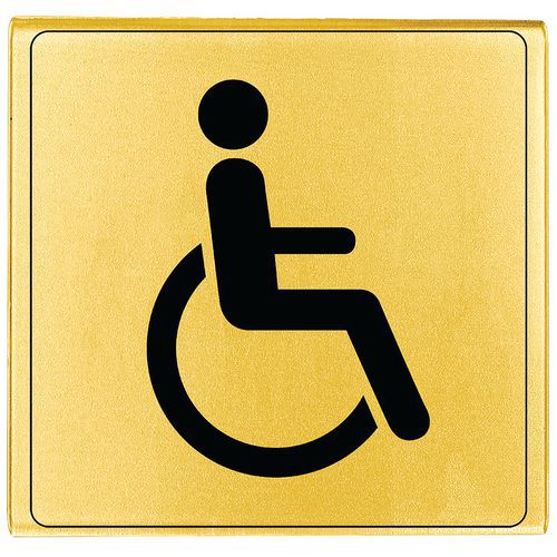 Plaque de porte plexiglas - WC handicapés - Or/argent - 90x90 mm - Novap