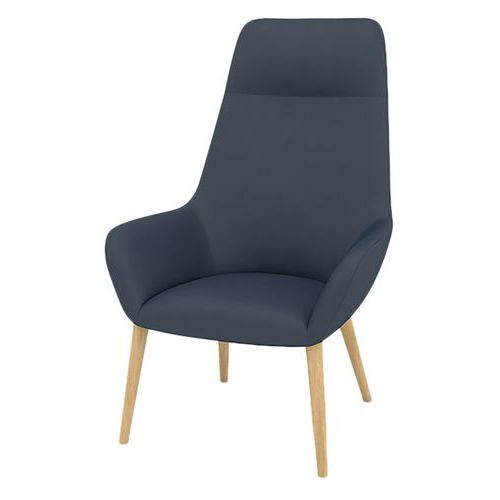 Fauteuil City dossier haut appui-tête enduit PVC M1 pied bois