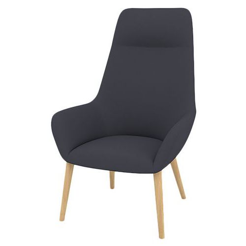 Fauteuil City dossier haut appui-tête tissu Trévira M1 pied bois