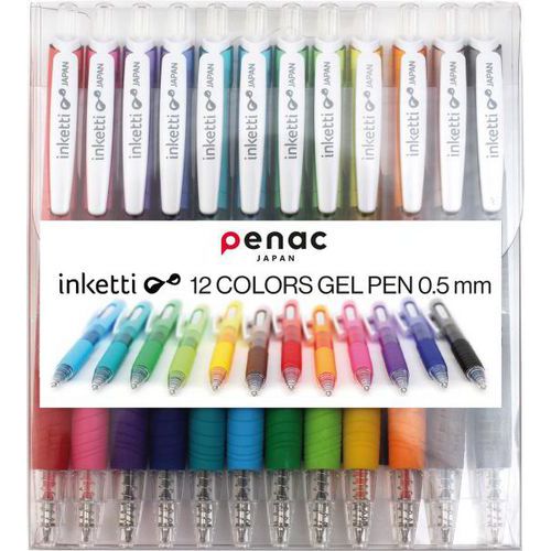 12 stylos gel rétractables pointe 0,5mm coloris assortis - Penac