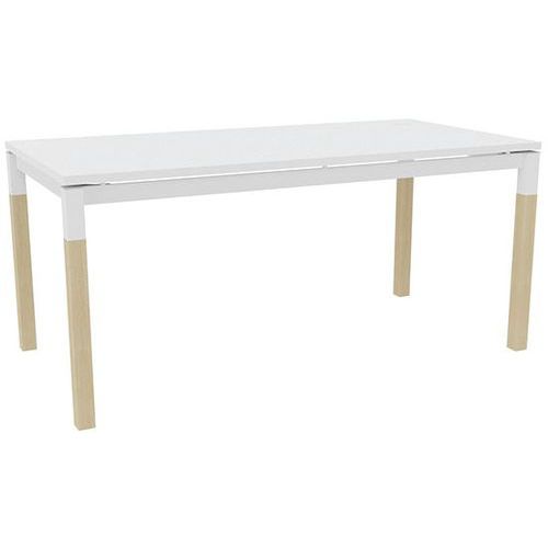 Bureau droit X4 plateau blanc et pied en chêne et blanc