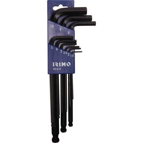 Jeu 9 clés vis à 6 pans sphérique 1,5 à 10mm - Irimo Jeu 9 clés vis à 6 pans sphérique 1,5 à 10mm - Irimo