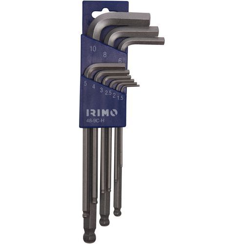 Jeu 9 clés vis à 6 pans sphérique chromées 1,5 à 10mm - Irimo