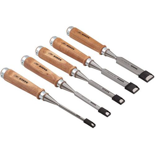 Jeu burins manche bois 5 pièces carton - Bahco