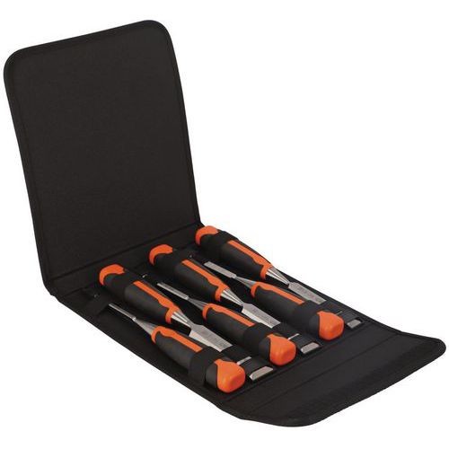 Jeu burins manche caoutchouc 6 pièces et pochette polyester - Bahco