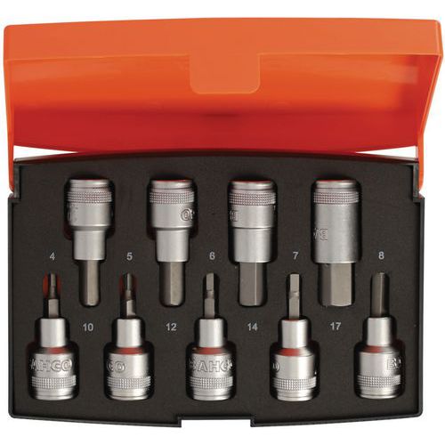 Jeu douilles 1/2 Bits 6 pans 9 pièces - Bahco