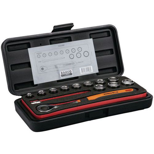 Jeu douilles 3/8 6 pans et cliquet tête ronde 13 pièces - Bahco Jeu douilles 3/8 6 pans et cliquet tête ronde 13 pièces - Bahco