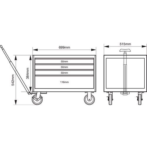 Coffre E72 4 tiroirs roues 693x510x542mm - Bahco