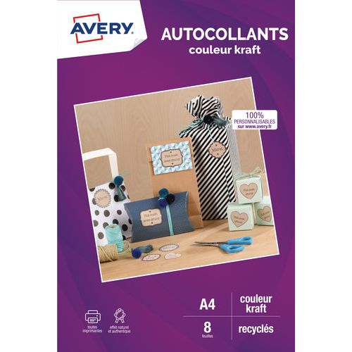 Autocollant kraft - A4 - Impression jet d'encre ou laser - Avery