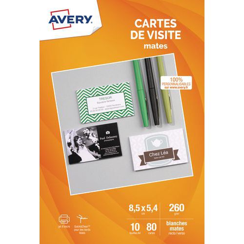 Carte de visite mate Quick-Clean™ - 260 g/m - Jet d'encre - Avery