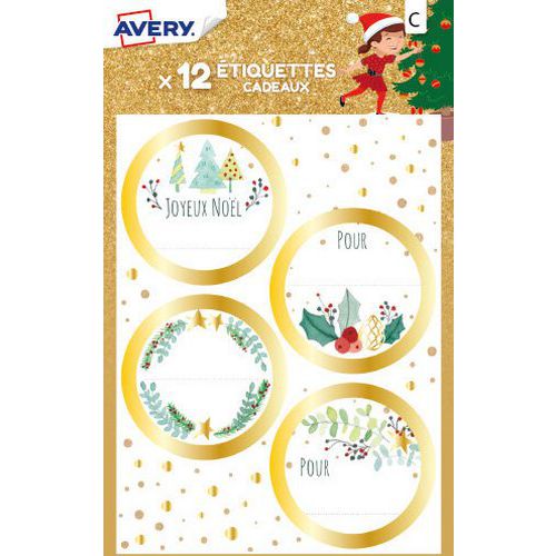 Étiquette cadeau de Noël - Motif doré - Avery