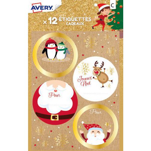Étiquette cadeau de Noël - Motif kraft Père Noël - Avery