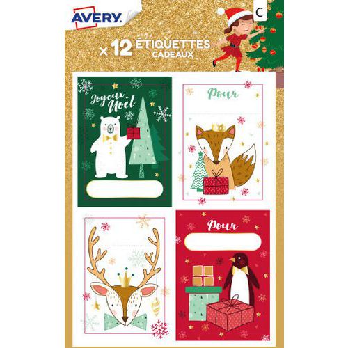 Étiquette cadeau de Noël - Motif ours polaire et renard - Avery
