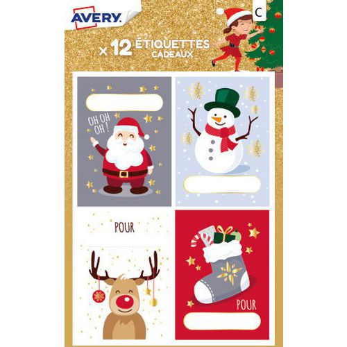 Étiquette cadeau de Noël - Motif Père Noël - Avery