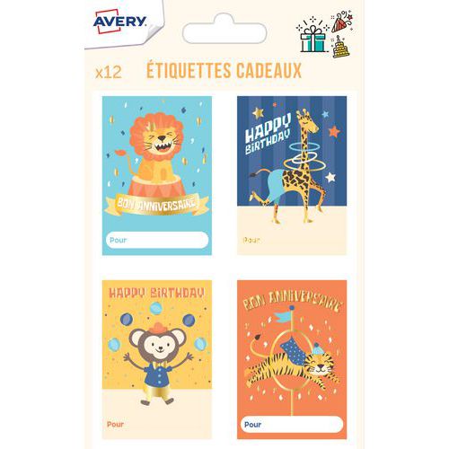 Étiquette cadeaux anniversaire - Thème cirque - Avery