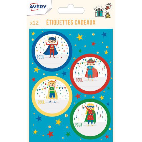 Étiquette cadeaux anniversaire - Thème super-héros - Avery