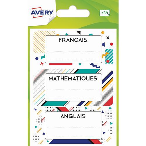 Étiquette matières scolaires - Motif graphique - 76 x 34 mm - Avery