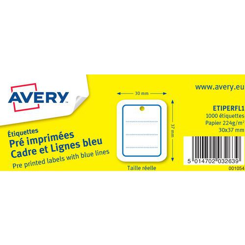 Étiquette perforée pré imprimée cadre et ligne bleu - Avery