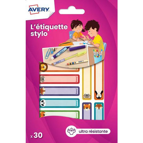 Étiquette stylo - 50 x 10 mm - Motif animaux - Avery