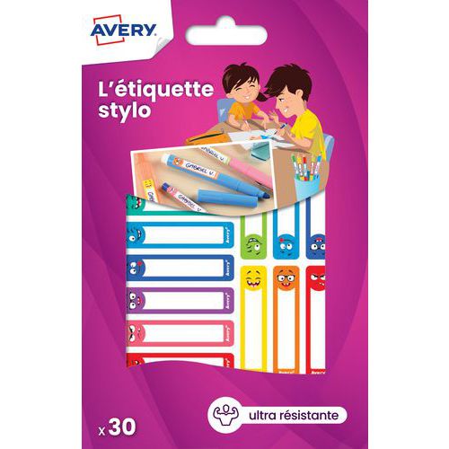 Étiquette stylo - 50 x 10 mm - Motif smiley - Avery
