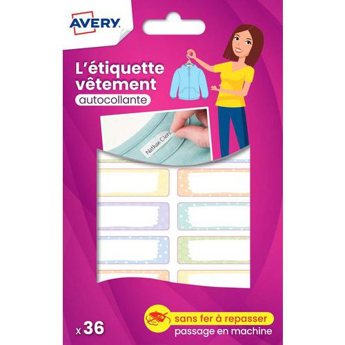 Étiquette vêtement autocollante - Motif pastel - 45 x 13 mm - Avery