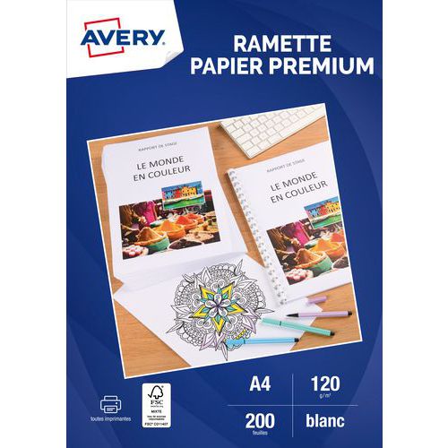 Feuille de papier premium - A4 - 120 g/m - Toute imprimante - Avery