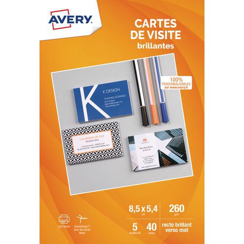 Papier pour carte de visite mat - 260 g/m - Jet d'encre - Avery