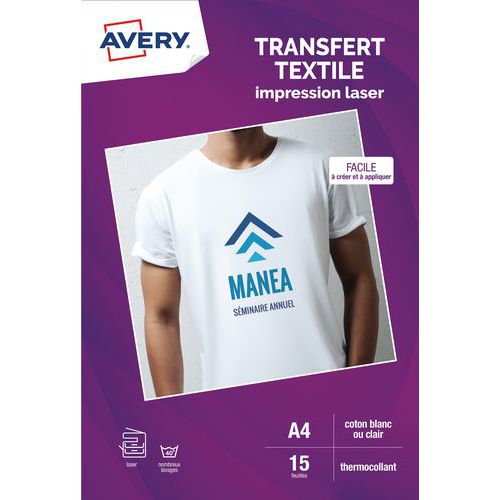 Papier transfert t-shirt pour textile clair - A4 - Laser - Avery