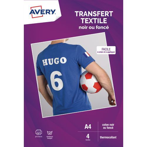 Papier transfert t-shirt pour textile foncé - A4 - Jet d'encre - Avery