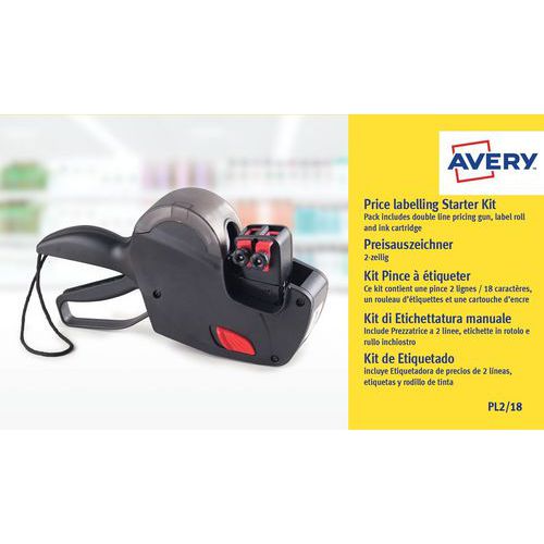 Pince à étiqueter 2 ligne avec rouleur encreur et étiquette - Avery