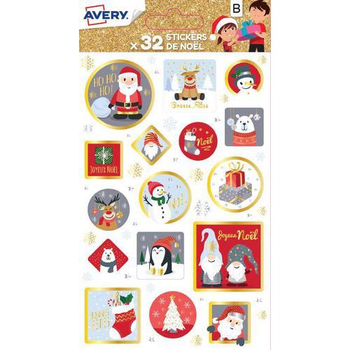 Sticker de Noël - Motif lutin et Père Noël - Avery
