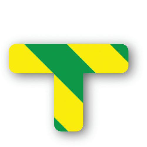 Adhésif marquage au sol en T arrondi LeanStripe - Vert/Jaune - Ergomat