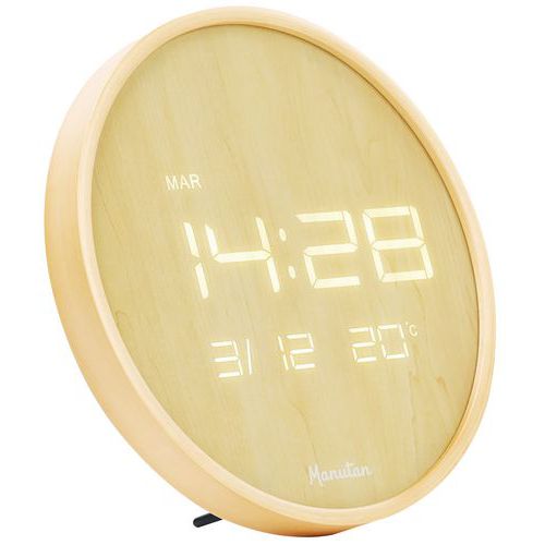 Horloge murale LED ronde bois - Manutan Expert