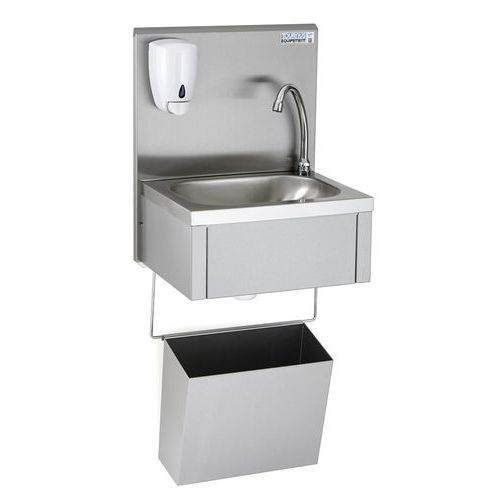 Lave-mains support 540mm - poubelle et savon - Tournus equipement