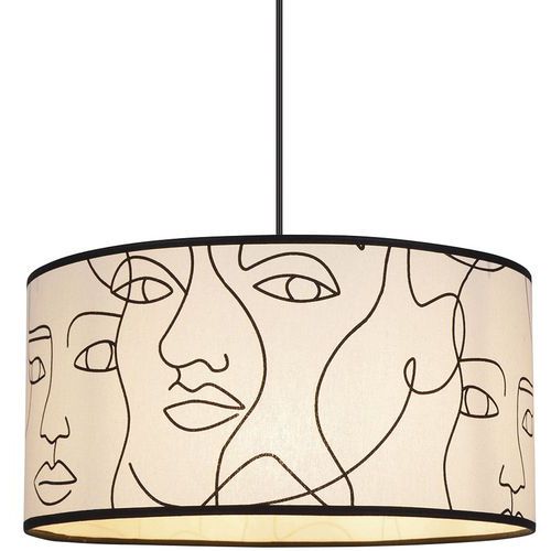 Suspension cylindre en coton imprimé Visages Ø38 cm