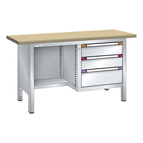 Établi compact multiplex 150x70x84 cm 1 étagère 3 tiroirs Thurmetall