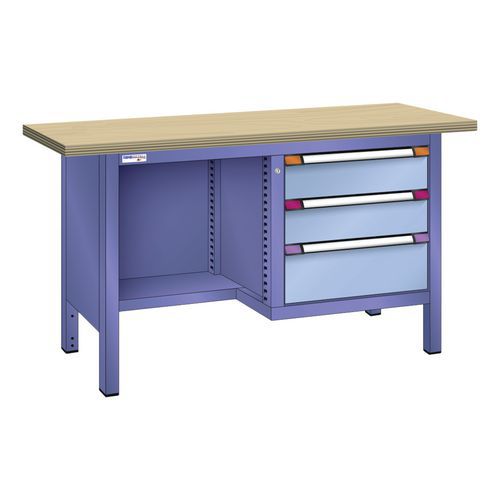 Établi compact multiplex 150x70x84 cm 1 étagère 3 tiroirs Thurmetall