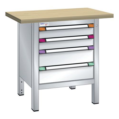 Établi compact hêtre 100x70x85 cm 4 tiroirs Thurmetall